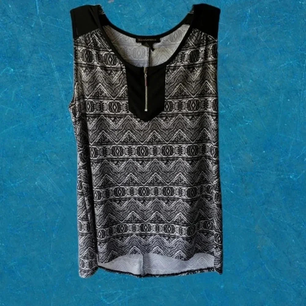 Susan Lawrence women blouse blk/wht size S
